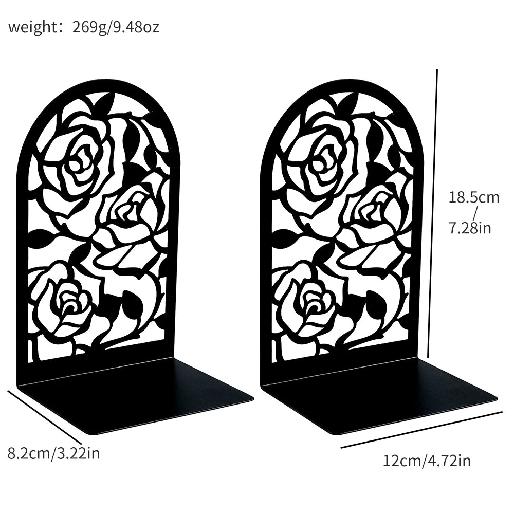 2 Style Rose Book Ends for Book Lovers Bookend for Heavy Books Home Book Rack Holder Office Desktop Gift for Women Men