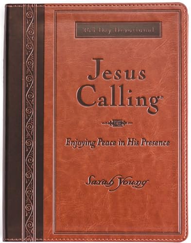 Jesus Calling, Large Text Brown Leathersoft, with Full Scriptures: Enjoying Peace in His Presence (A 365-Day Devotional) cover
